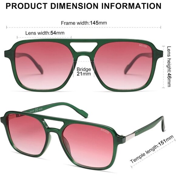 Women\'s Green Pink Trendy Rectangle Retro Aviator Sunglasses Elegant Frame main image 3
